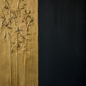 Le messi di Demetra, 2022 spighe e rami di avena, gesso e acrilico su tela, cm70x60