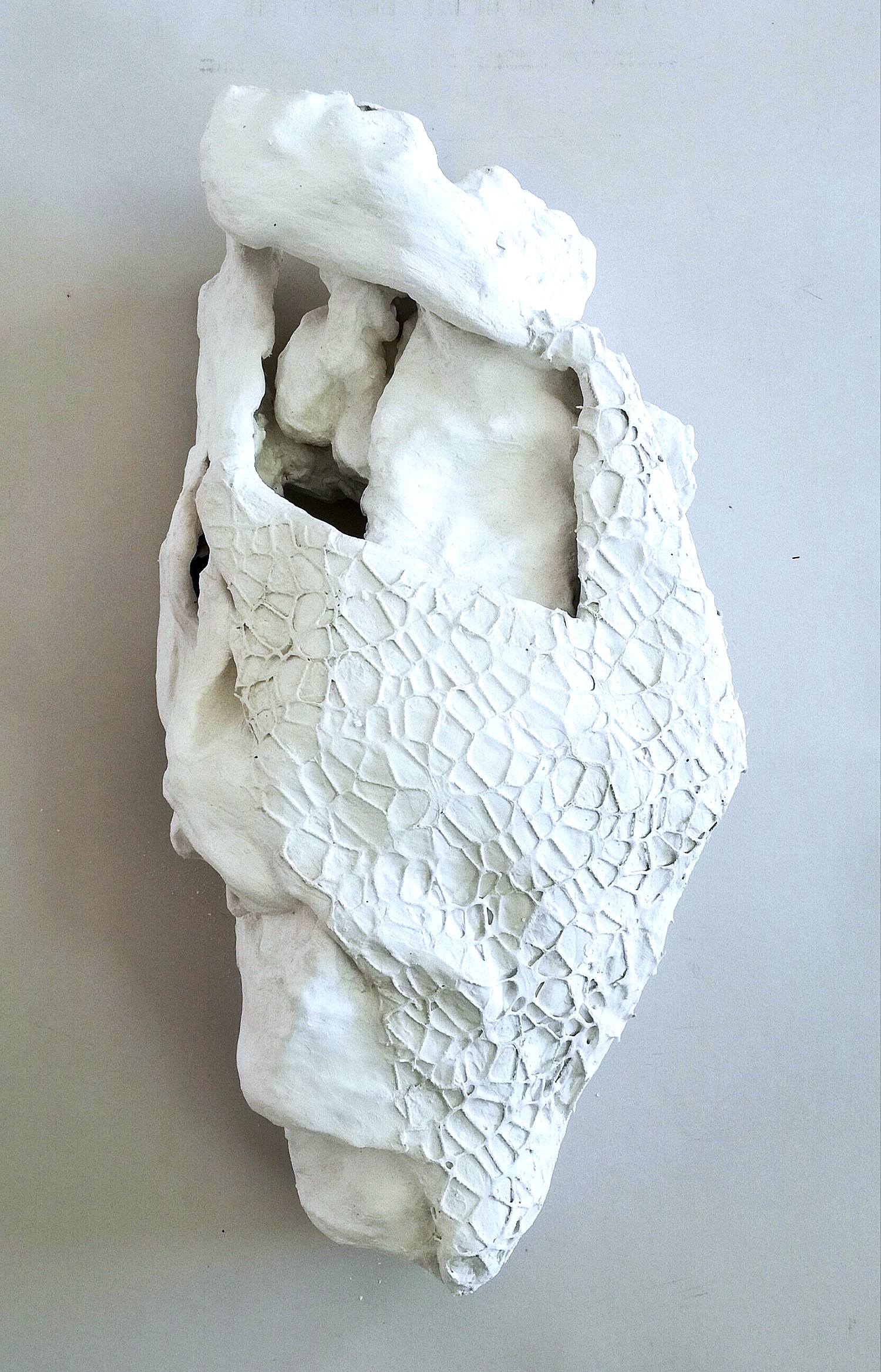 Crisalide, 2025 tessuti di cotone, gesso, rete cm 45x22x10